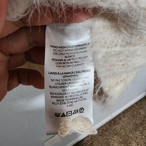 Anthropology Eyelash Cable-Knit Sweater Size XL Fuzzy Beige Wool Blend Cozy - Picture 8 of 11